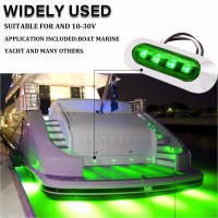 Pseqt 3.8'' Waterproof Boat Marine Led Lights Courtesy Interior Deck Light Navigation Transom Stern Cabin Lighting For Pontoon Fishing Boat Kayak Sailboat Bass Boat Vessel 12V 24V (Green 4Pcs)