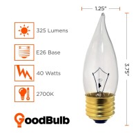 Goodbulb 40 Watt Flame Tip Light Bulbs | Ca10 Clear Finish Medium E26 Base 2700K Soft White Efc | Dimmable 40W 325 Lumens | Decorative Chandelier Bulbs | Incandescent 12 Pack