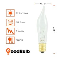 Goodbulb 7 Watt Flame Tip Candelabra Light Bulbs | Ca6 Clear Finish E12 Base 2700K Warm White Cfc | Dimmable 7W 85 Lumens | Decorative Chandelier Bulbs | Incandescent 12 Pack