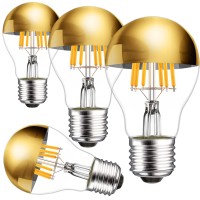 Half Chrome Light Bulb, Gold Tipped Light Bulb Dimmable, 6W (60 Watt Equivalent), A19 A Shape Decorative Led Bulbs, 2700K Warm White, Filament Led Edison Bulb, E26 Base, Pack Of 4