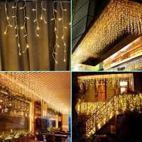 Led Icicle Lights, 640 Led Christmas Lights, 65.6Ft 8 Modes Plug In Fairy String Lights With 120 Drops For Indoor Bedroom Outdoor Window, Christmas Party Decoration (Warm White)