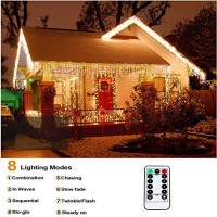 Led Icicle Lights, 640 Led Christmas Lights, 65.6Ft 8 Modes Plug In Fairy String Lights With 120 Drops For Indoor Bedroom Outdoor Window, Christmas Party Decoration (Warm White)