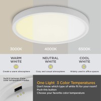 Taloya Dimmable Flush Mount Led Ceiling Light,3 Color In One (3000K/4000K/6500K) White 12Inch 20W=200W Round Flush Mount Light Fixture For Bedroom Kitchen, Etl Listed