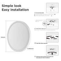 Taloya Dimmable Flush Mount Led Ceiling Light,3 Color In One (3000K/4000K/6500K) White 12Inch 20W=200W Round Flush Mount Light Fixture For Bedroom Kitchen, Etl Listed