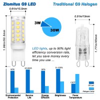 Ziomitus No Flicker Dimmable G9 Led Bulbs Daylight 6000K Replace 20W 25W 30W Halogen,G9 3W Cool Bright White,Ac120V 0-100% Dimming G9 Led Bulbs For Chandelier Ceiling Pendant Lighting,5Pack