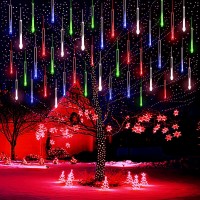 Purtuemy Meteor Shower Lights Christmas Lights Outdoor 12 Inch 8 Tubes Led Falling Rain Drop Lights Icicle String Lights For Tree Garden Wedding Party Holiday Decor, Multi Color