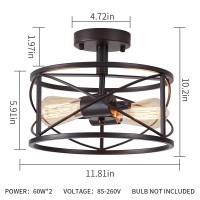 Black Semi Flush Ceiling Light Fixture 2Light Farmhouse Flush Mount Light Fixtures Modern Industrial Metal Cage Pendant Light