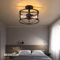 Black Semi Flush Ceiling Light Fixture 2Light Farmhouse Flush Mount Light Fixtures Modern Industrial Metal Cage Pendant Light