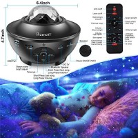 Remon Star Projector Galaxy Projector Smart Night Light With 10 Colors Ocean Wave And Starry Scene Works With Alexa And Google Home, Valentine Gift Bluetooth Music Speaker For Kids Bedroom