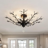 Cvkash 5 - Light Vintage Small Crystal Chandelier Modern Semi Flush Mount Ceiling Light Fixture Chandelier Lighting For Kitchen Bedroom Living Room Dining Room Hallway Foyer(Black)