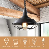 Ushe Dhome Industrial Pendant Lights 2 Pack Farmhouse Pendant Lights With Adjustable Chain, D10.2 Rustic Pendant Lighting Barn Black Metal Hanging Lights With Wire Cage For Kitchen Island Dining Room