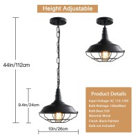 Ushe Dhome Industrial Pendant Lights 2 Pack Farmhouse Pendant Lights With Adjustable Chain, D10.2 Rustic Pendant Lighting Barn Black Metal Hanging Lights With Wire Cage For Kitchen Island Dining Room