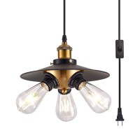 Ylong-Zs 3 Light Plug In Pendant Light Black Hanging Lamps Swag Lights16.4 Ft Cord Hanging Lights With Plug In Cord On/Off Switch For Corner Living Room