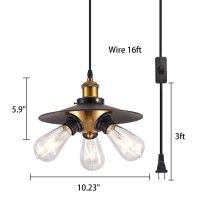 Ylong-Zs 3 Light Plug In Pendant Light Black Hanging Lamps Swag Lights16.4 Ft Cord Hanging Lights With Plug In Cord On/Off Switch For Corner Living Room