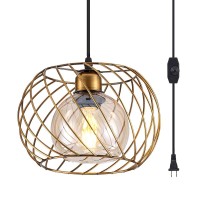 Ylong-Zs Plug In Hanging Pendant Lighting Gold Small Hanging Glass Lamps That Plug Into Wall Outlet Glam Dimmable Hanging Lamp Plug In Cord Mid Century Modern Plug In Lights For Bedroom Living Room