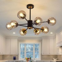 Szxykeji 8 Light Chandelier Pendant Lighting Black With Glass Globes Classic Vintage Sputnik Ceiling Light Fixture For Kitchen Living Room Dining Room Bedroom Farmhouse..