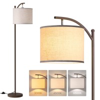 Addlon Floor Lamp For Living Room With 3 Color Temperatures, Standing Lamp With Linen Lampshade For Bedroom, Office, Lamps With 9W Led Bulb Included - Brown With Beige Shade