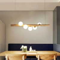 Jiuzhuo Contemporary Linear Pendant Light Glass Globe 5Light Kitchen Island Chandelier Pendant Lighting Hanging Ceiling Fixture