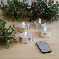 Lumabase Extra Large Battery Operated Tea Lights With Remote Control, Silver - Set Of 4