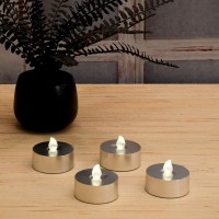 Lumabase Extra Large Battery Operated Tea Lights With Remote Control, Silver - Set Of 4