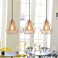 Guanshan Rose Gold Diamond Pendant Light Iron Industrial Lampshade Pendant Lamp Ceiling Light For Dining Room, Living Room, Bedroom, Restaurant