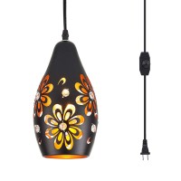 Ylong-Zs Farmhouse Hanging Lights Fixtures With 16.4 Ft Plug In Cord Black And Gold Metal Pendant Light Cage In-Line On/Off Dimmer Switch Rustic Swag Ceiling Lamps For Kitchen Island