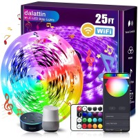 Dalattin Smart Led Strip Lights Wifi 25Ft, Compatible With Alexa Led Lights Music Sync 5050 16 Million Colors Changing Phone Tuya App And 24 Key Remote For Home,Kitchen,Party, 1 Roll, Total 25Ft