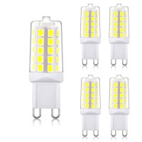 Baoming G9 Led Bulb, Daylight White 6000K, 4W G9 Base Light Bulbs, 40W T4 Halogen Equivalent, Bi Pin Base G9 Chandelier Lighting, No-Flicker 360Beam Angle, 120V 450Lm, 5-Pack