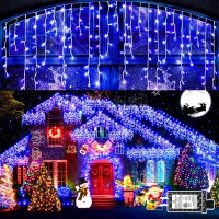 Knonew Christmas Lights Outdoor Decorations 400 Led 33Ft 8 Modes Curtain Fairy String Light With 75 Drops, Clear Wire Led String Light Indoor Decor For Wedding Party Christmas Decorations (Pure Blue)