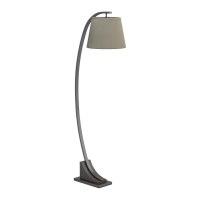 Contemporary style meets elegance in this floor lamp Placement in any room is possible with the rich finish Demilune shape adds visual interest and style White linen lampshade creates contrast while calling attention to the piece at large Light up your li