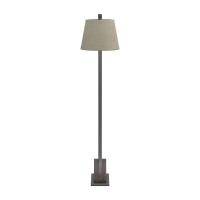 Contemporary style meets elegance in this floor lamp Placement in any room is possible with the rich finish Demilune shape adds visual interest and style White linen lampshade creates contrast while calling attention to the piece at large Light up your li