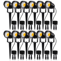 Sunvie 12W Low Voltage Led Landscape Lights With Connectors, Outdoor 12V Super Warm White (900Lm) Waterproof Garden Pathway Lights Wall Tree Flag Spotlights With Spike Stand (12 Pack With Connector)