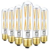 Xininsun T10 Led Bulb, 8W Dimmable Led Tubular Bulbs, 75-100 Watt Equivalent,850Lm, Clear Glass, E26 Base Lamp Bulb, For Cabinet Display Cabinet Etc. (2700K Warm White, 6-Pack)