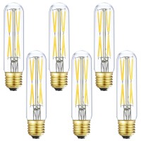 Xininsun T10 Led Bulb, 8W Dimmable Led Tubular Bulbs, 75-100 Watt Equivalent,850Lm, Clear Glass, E26 Base Lamp Bulb, For Cabinet Display Cabinet Etc. (4000K Daylight, 6-Pack)