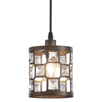 Ireliare Mini Pendant Light Bronze, 1-Light With Metal And Crystal Lampshade, Small Hanging Light Fixture For Kitchen, Dining Room, Bedroom And Entryway