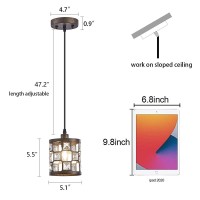 Ireliare Mini Pendant Light Bronze, 1-Light With Metal And Crystal Lampshade, Small Hanging Light Fixture For Kitchen, Dining Room, Bedroom And Entryway