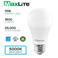 Maxlite A19 Led Bulb, Enclosed Fixture Rated, Daylight 5000K, 100W Equivalent, 1600 Lumens, Dimmable, E26 Medium Base, 12-Pack