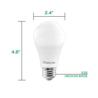 Maxlite A19 Led Bulb, Enclosed Fixture Rated, Daylight 5000K, 100W Equivalent, 1600 Lumens, Dimmable, E26 Medium Base, 12-Pack