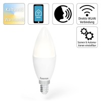 Hama Wlan Lamp With Lamp Holder E14 (Smart Lamp Works Without Hub, Led Bulb With 5.5 W Candle Shape, Voice/App Control, Smart Home Lamp For Different Light Colours) White