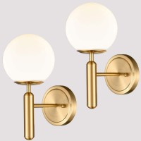 Diryzon Eul Midcentury Modern Wall Sconce Golden Globe Glass Wall Light For Bedroom Bathroom Set Of 2