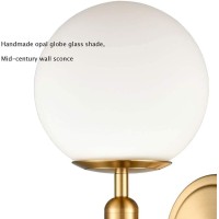 Diryzon Eul Midcentury Modern Wall Sconce Golden Globe Glass Wall Light For Bedroom Bathroom Set Of 2