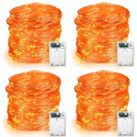 Brizlabs Orange Halloween Lights 4 Pack 1947Ft 60 Led Orange Fairy Lights String 2 Modes Battery Halloween String Lights Ind