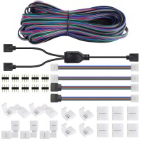 Supernight 3528 2835 4 Pin 8Mm Led Strip Connector, Rgb Rope Lights Connector Kit, Gapless Solderless Clip, 32.8Ft Extension Wire Cable, L Shape Pcb (For 8Mm Width Strip)