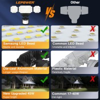 Lepower 4500Lm Motion Sensor Outdoor Lights, 45W Led Security Lights, Ip65 Waterproof, 5000K Flood Lights Outdoor With 3 Head Motion Detector For Outside Garage, Yard, Porch