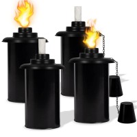 Outdoor Torch Canisters, Torch Replacement Canister 12 Oz, Citronella Fuel Bamboo Torch Refill Canister With Wicks And Covers, Patio Metal Torch For Luau Party, Diy Garden Decor (4 Pack)