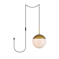 Eclipse 1 Light Brass Plug In Pendant With Frosted White Glass