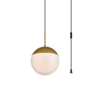 Eclipse 1 Light Brass Plug In Pendant With Frosted White Glass