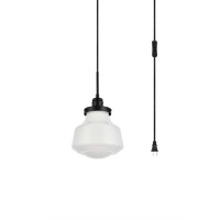 Lyle 1 Light Black And Frosted White Glass Plug In Pendant