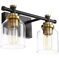 Solfart Vintage 2 Lights Wall Mount Lighting Sconce Bathroom Vanity Light Black Metal With Clear Glass Bronze Fixtures