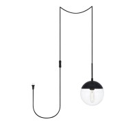 Eclipse 1 Light Black Plug In Pendant With Clear Glass